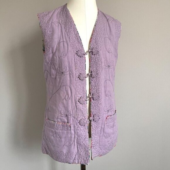 Vintage Chinese Pink Floral Quilted Silk Vest - Small, ***Reversible*** - Picture 11 of 16